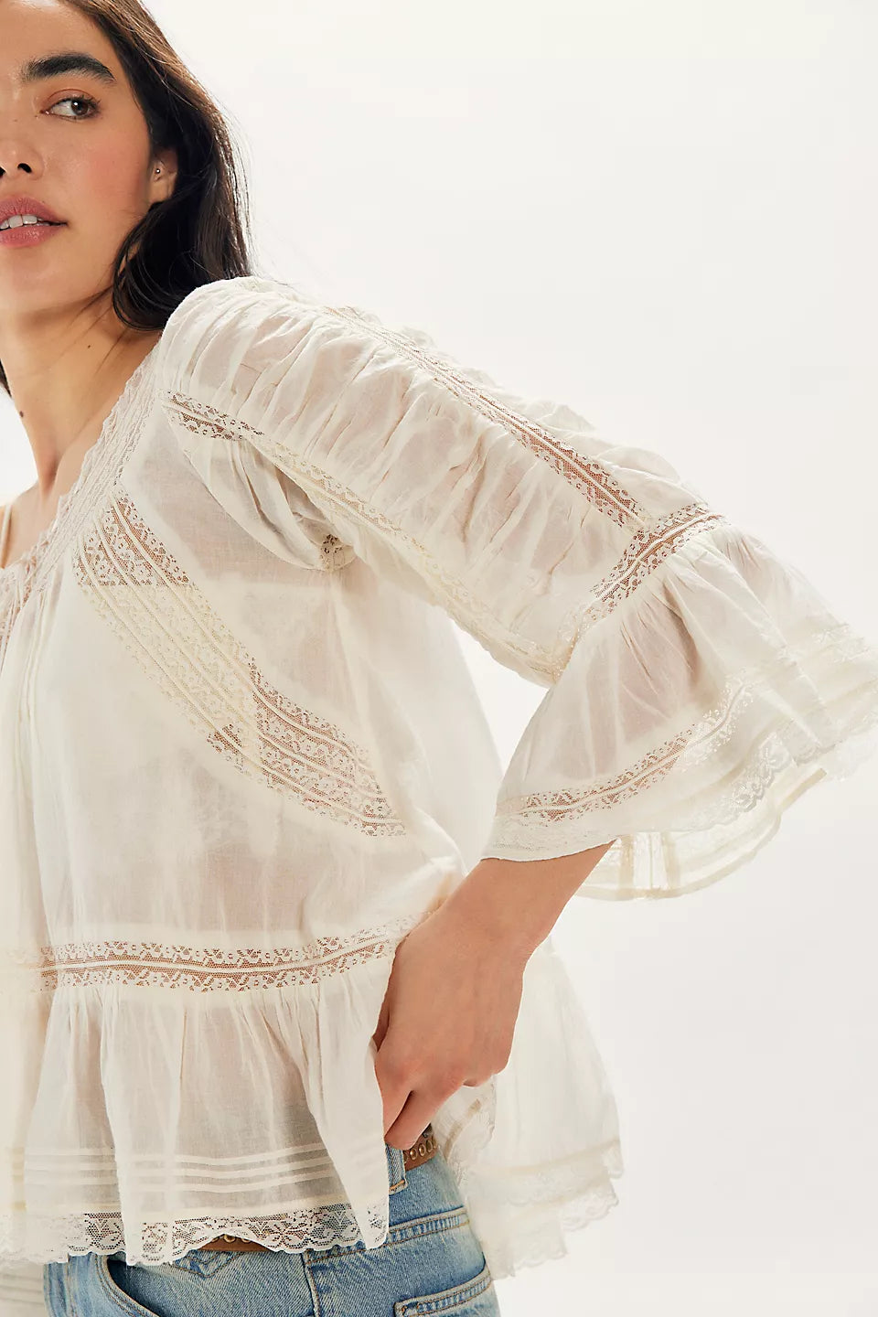Free People She's A Romantic Blouse | Lace Cotton Top