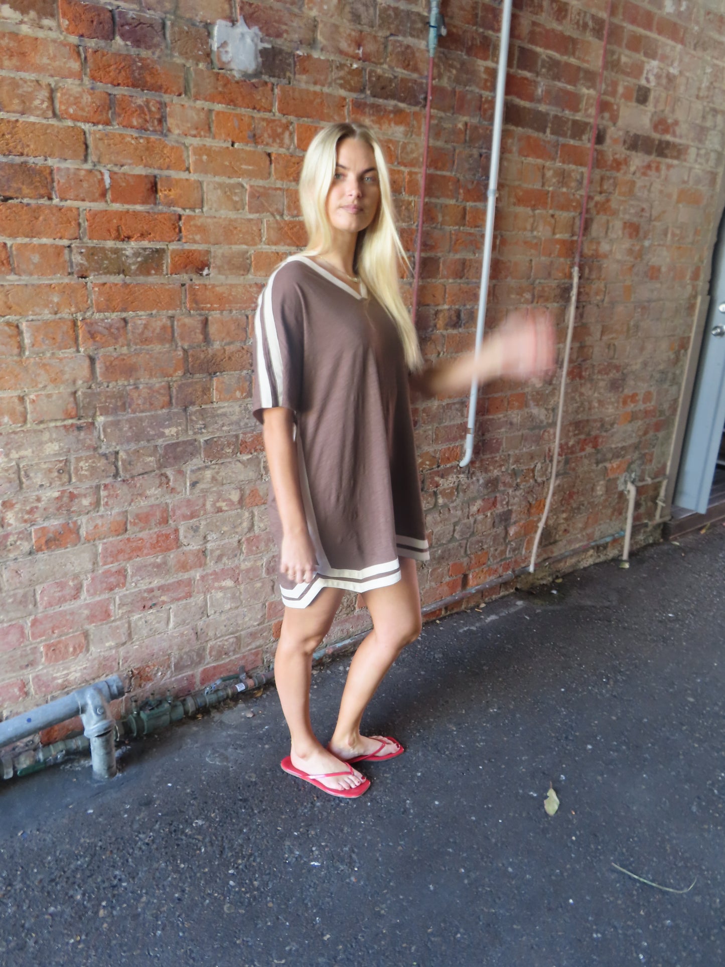 STUDIO T-SHIRT STRIPE EVERYDAY DRESS - CHOCOLATE MINI