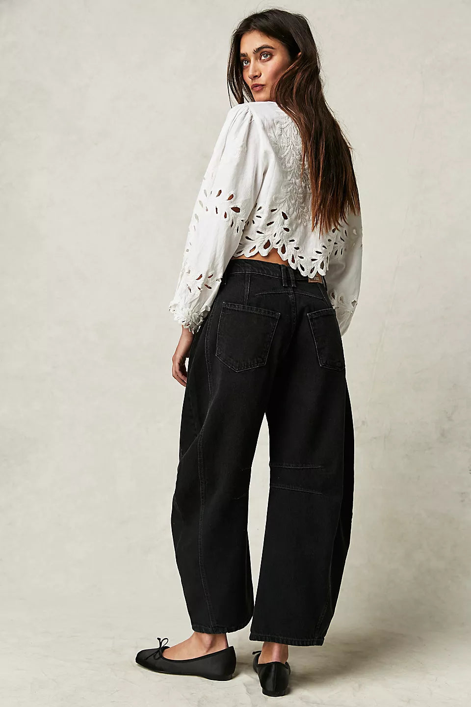 We The Free Good Luck Mid-Rise Barrel Jeans - Black