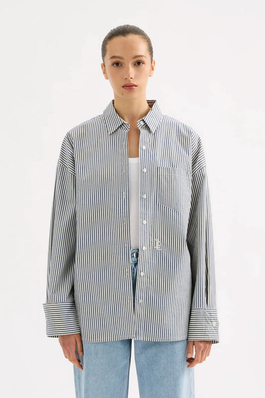 Organic Poplin Shirt - Navy Stripe