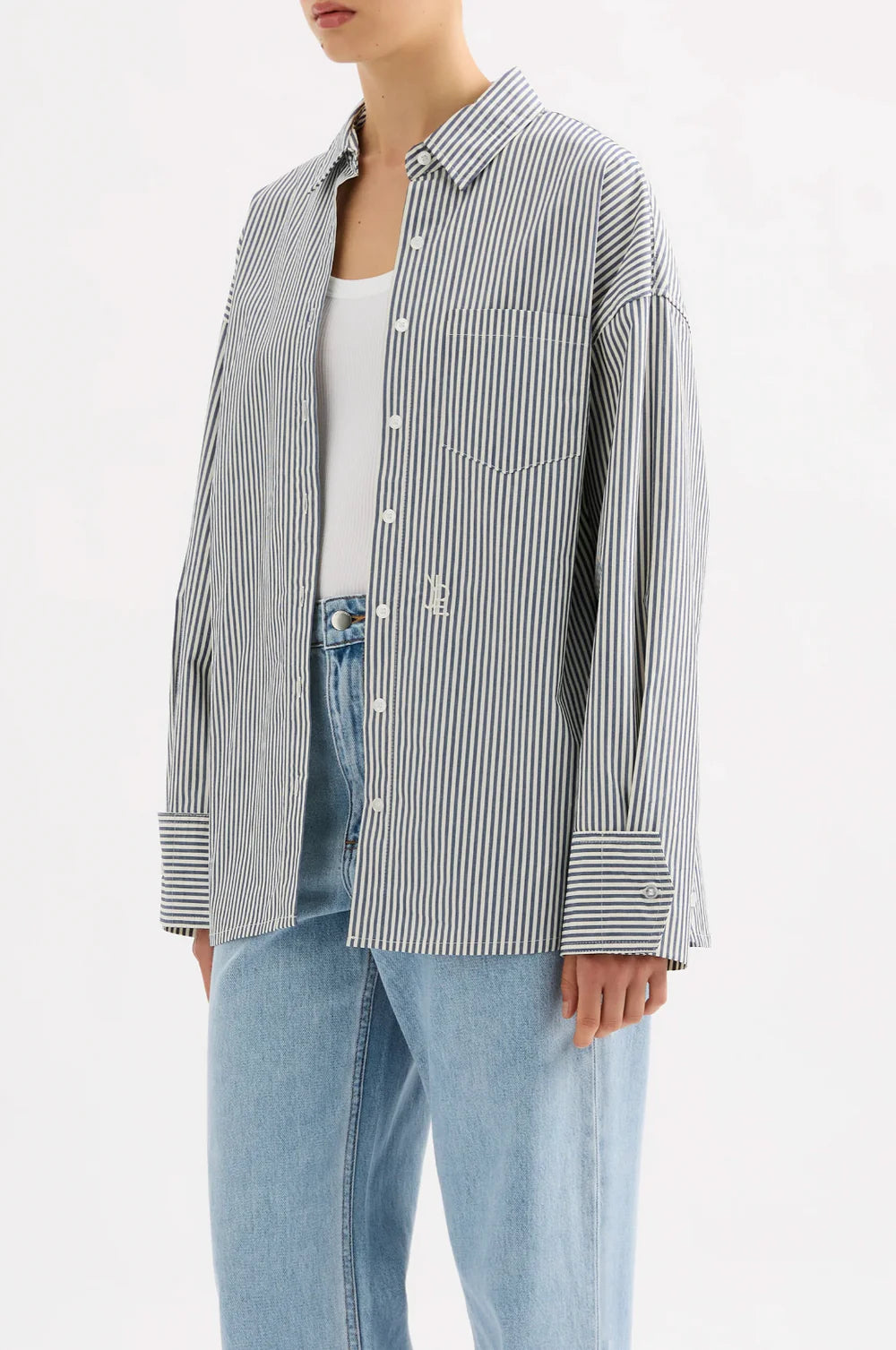 Organic Poplin Shirt - Navy Stripe
