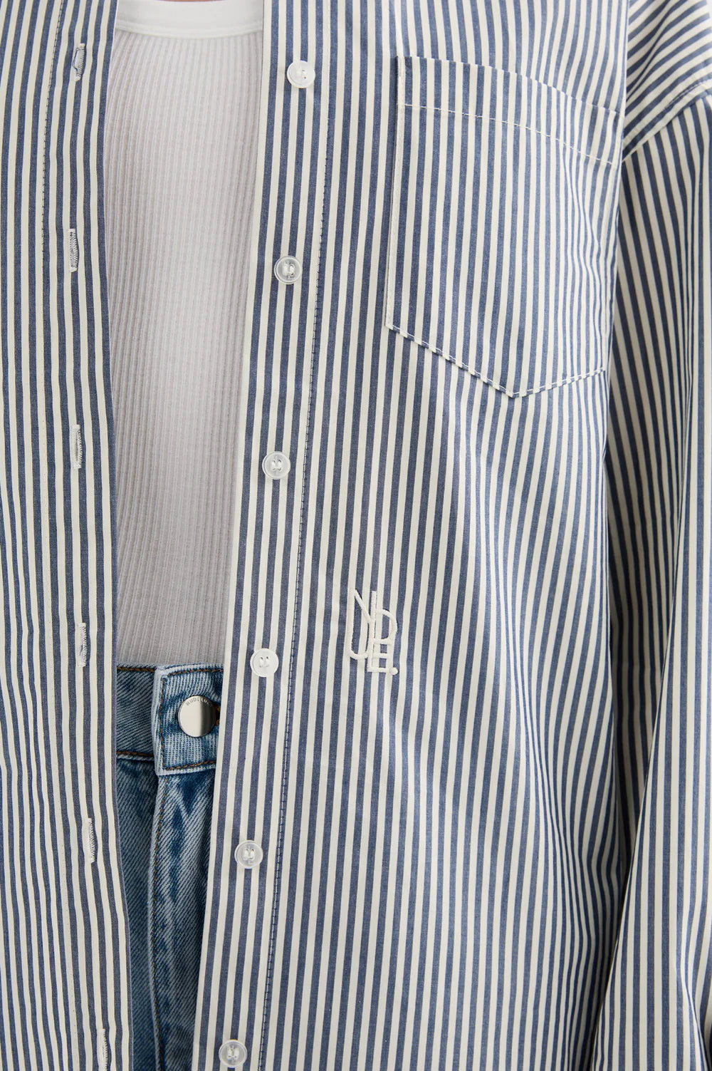 Organic Poplin Shirt - Navy Stripe
