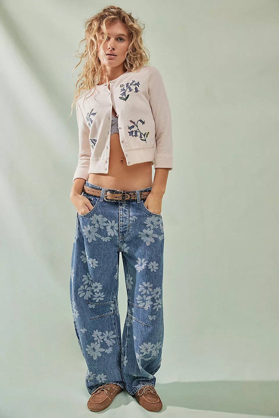 Good Luck Printed Barrel Jeans - Laser Daisy