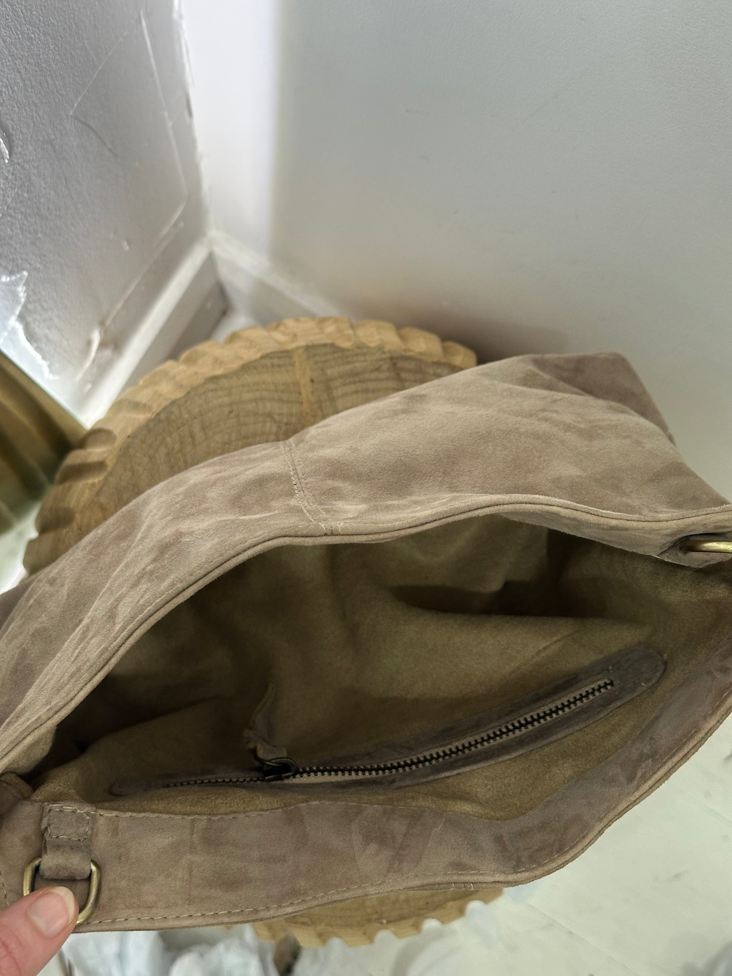 Suede Handbag - Latte