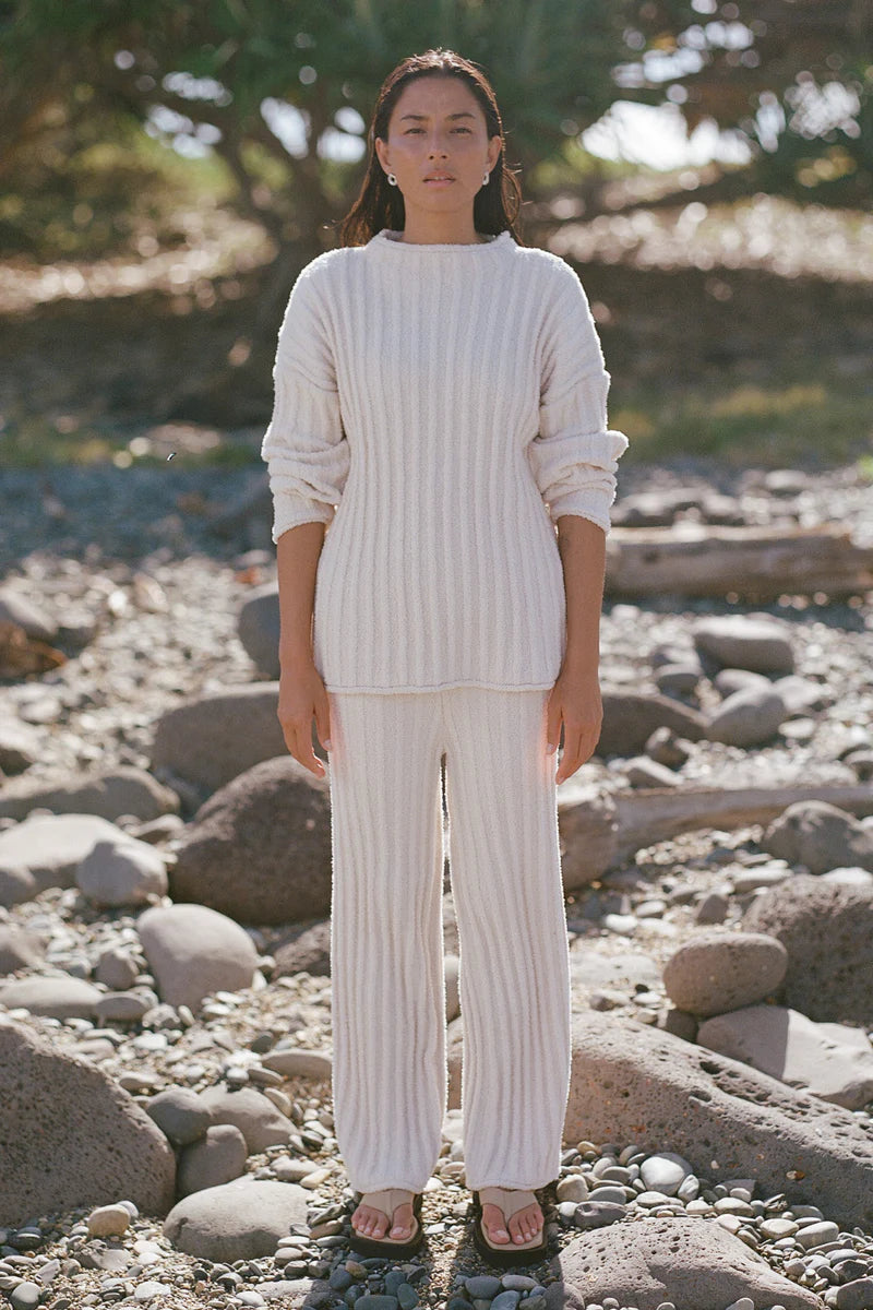 Textured Stripe Knit Pant - Coconut