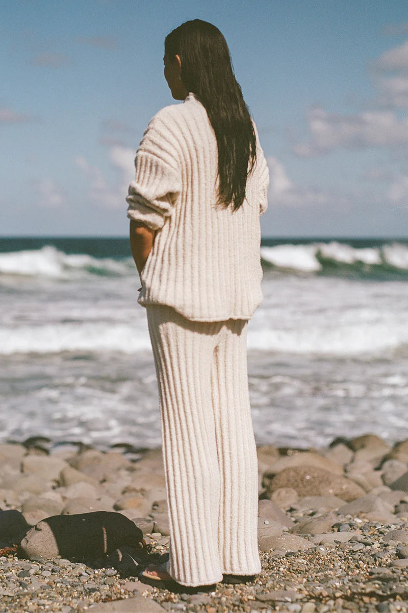 Textured Stripe Knit Pant - Coconut