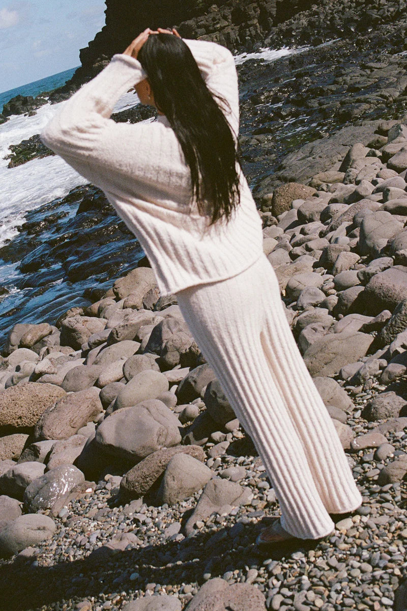 Textured Stripe Knit Pant - Coconut