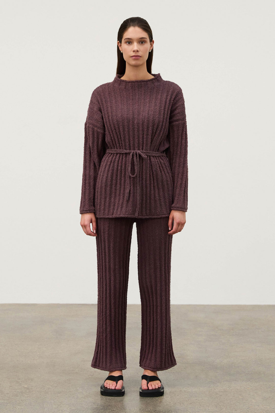 Zulu & Zephyr Textured Stripe Knit Tunic Jumper - Currant