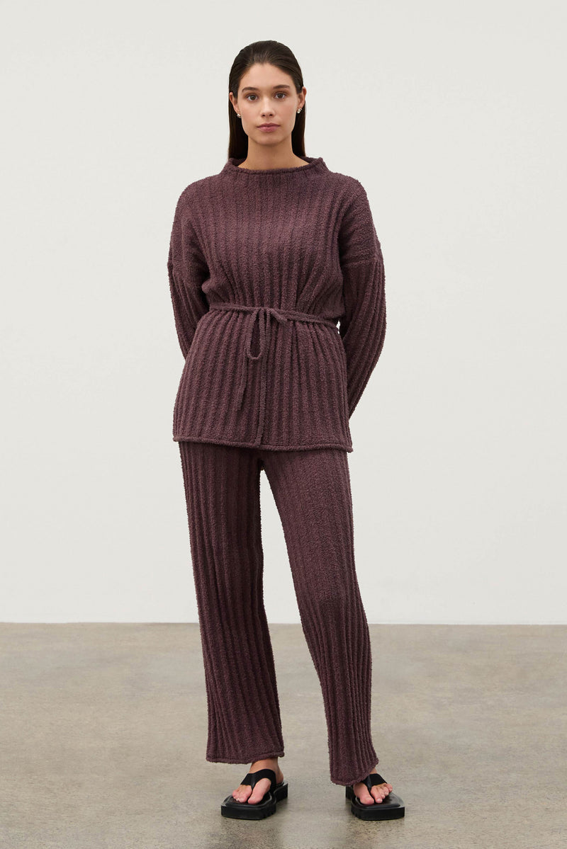 Zulu & Zephyr Textured Stripe Knit Tunic Jumper - Currant