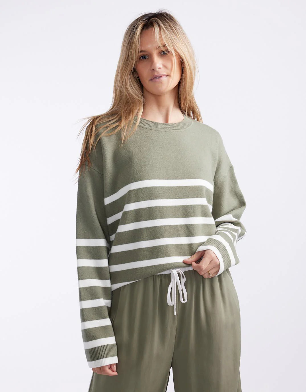Lottie Stripe Sweater - Khaki/White