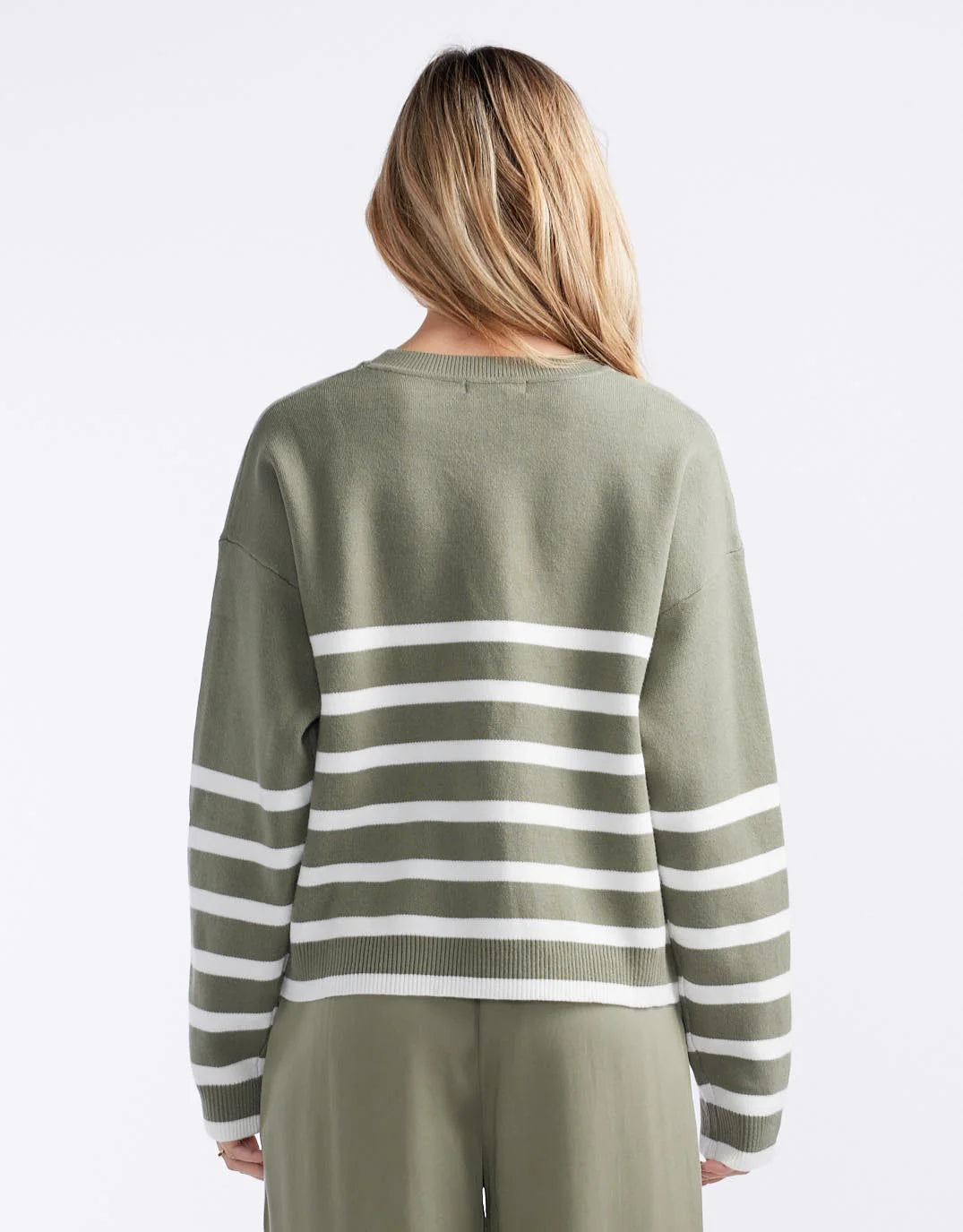 Lottie Stripe Sweater - Khaki/White