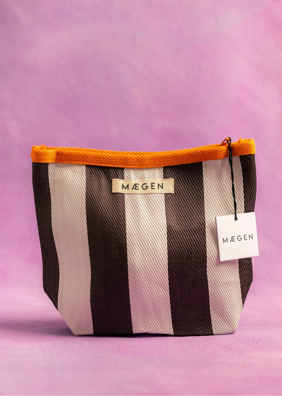The Striped Pouch in Orange/ White/ Aubergine