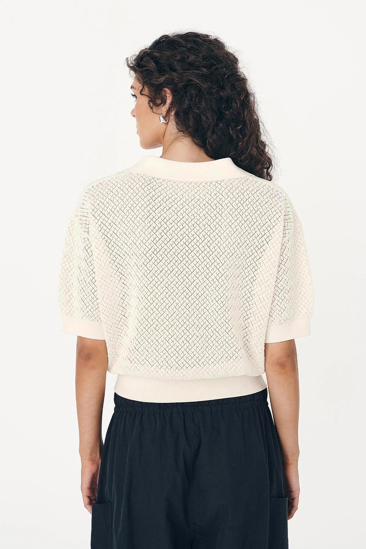 LORETTA POINTELLE KNIT TOP - BONE