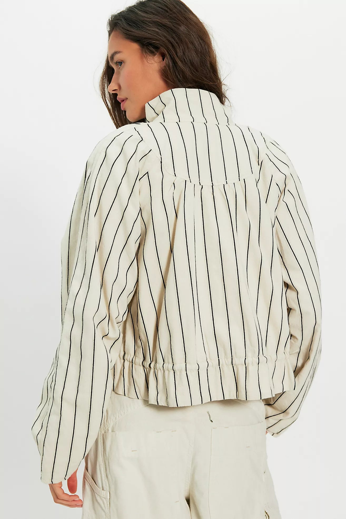 Devon Striped Balloon Funnel-Neck Jacket