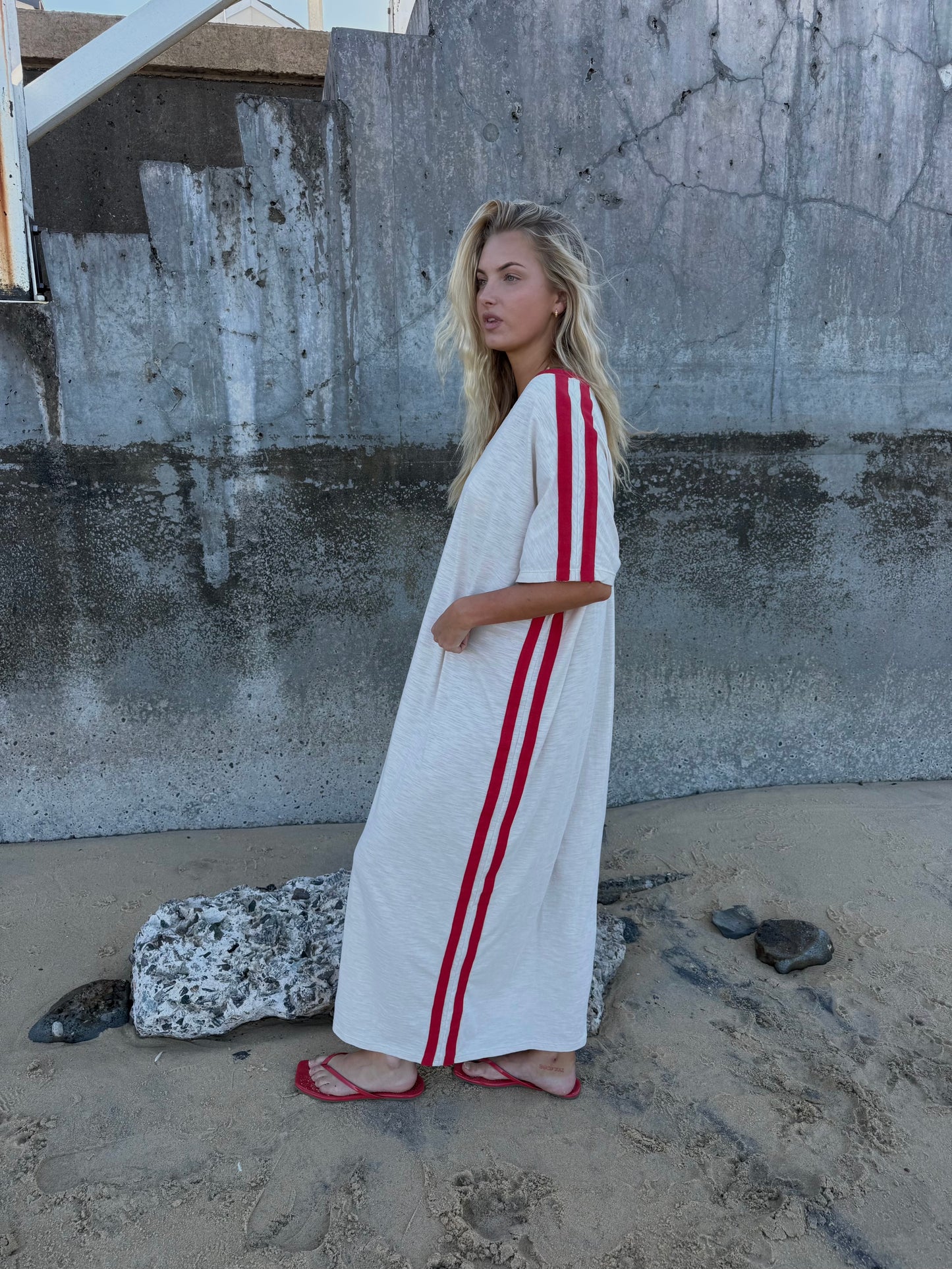 STUDIO T-SHIRT STRIPE EVERYDAY DRESS - VANILLA