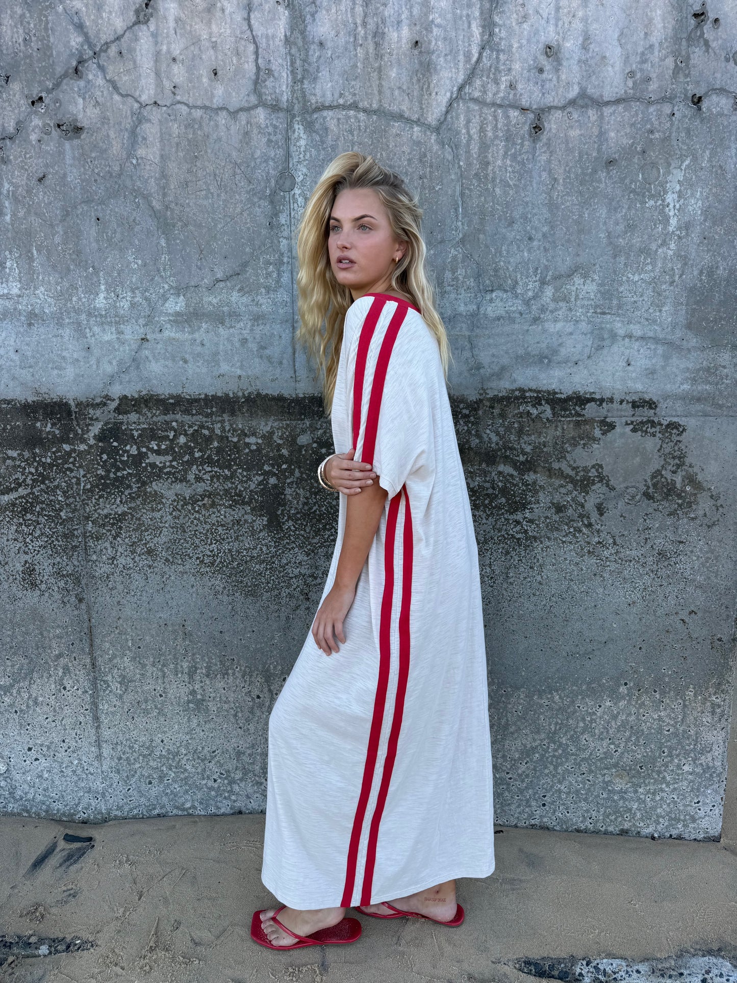 STUDIO T-SHIRT STRIPE EVERYDAY DRESS - VANILLA