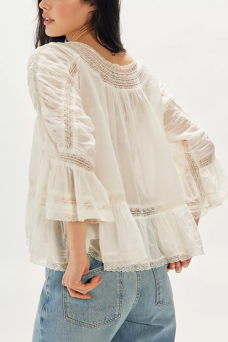 Free People She's A Romantic Blouse | Lace Cotton Top
