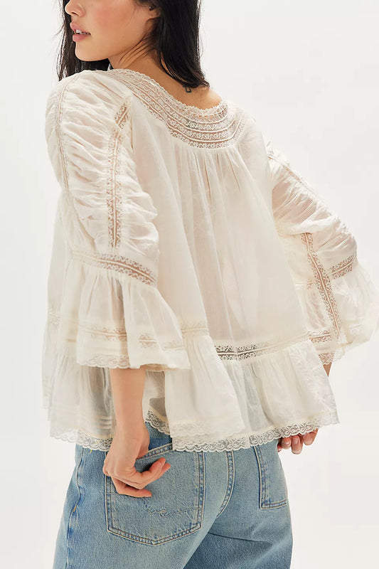 Free People She's A Romantic Blouse | Lace Cotton Top