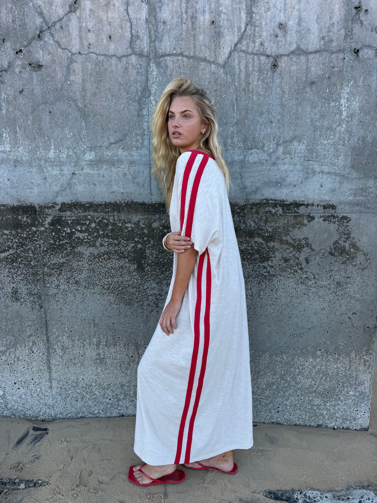 STUDIO T-SHIRT STRIPE EVERYDAY DRESS - VANILLA