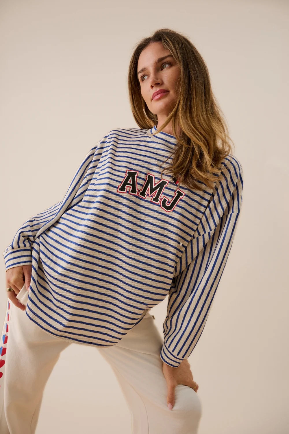 AMJ Waffle Long Sleeve Top-Dark Navy