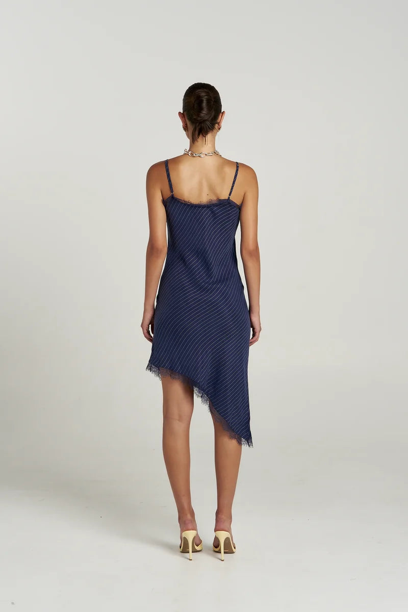 Summi Summi Asym Siren Dress – Navy Pinstripe | Australia