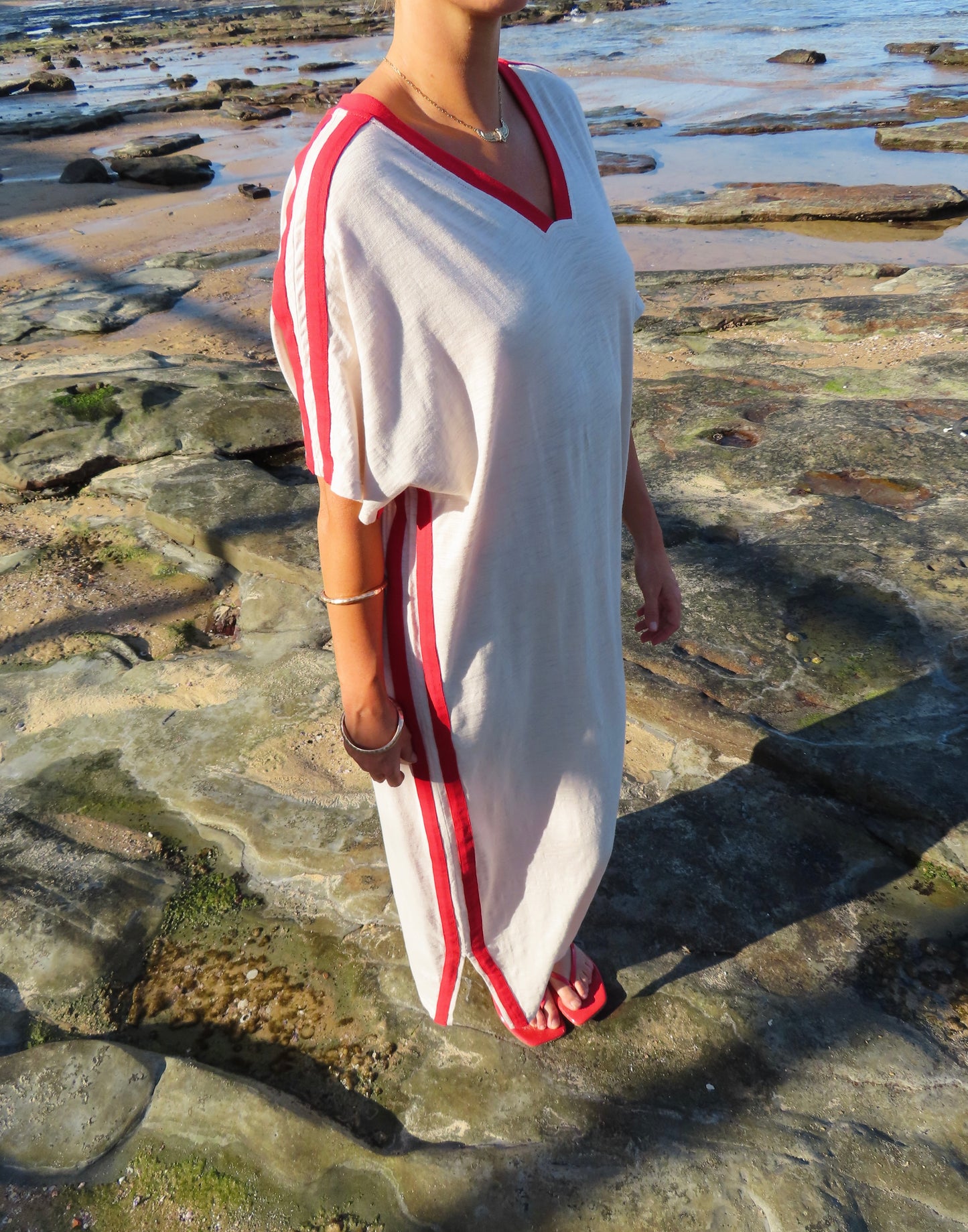 STUDIO T-SHIRT STRIPE EVERYDAY DRESS - VANILLA
