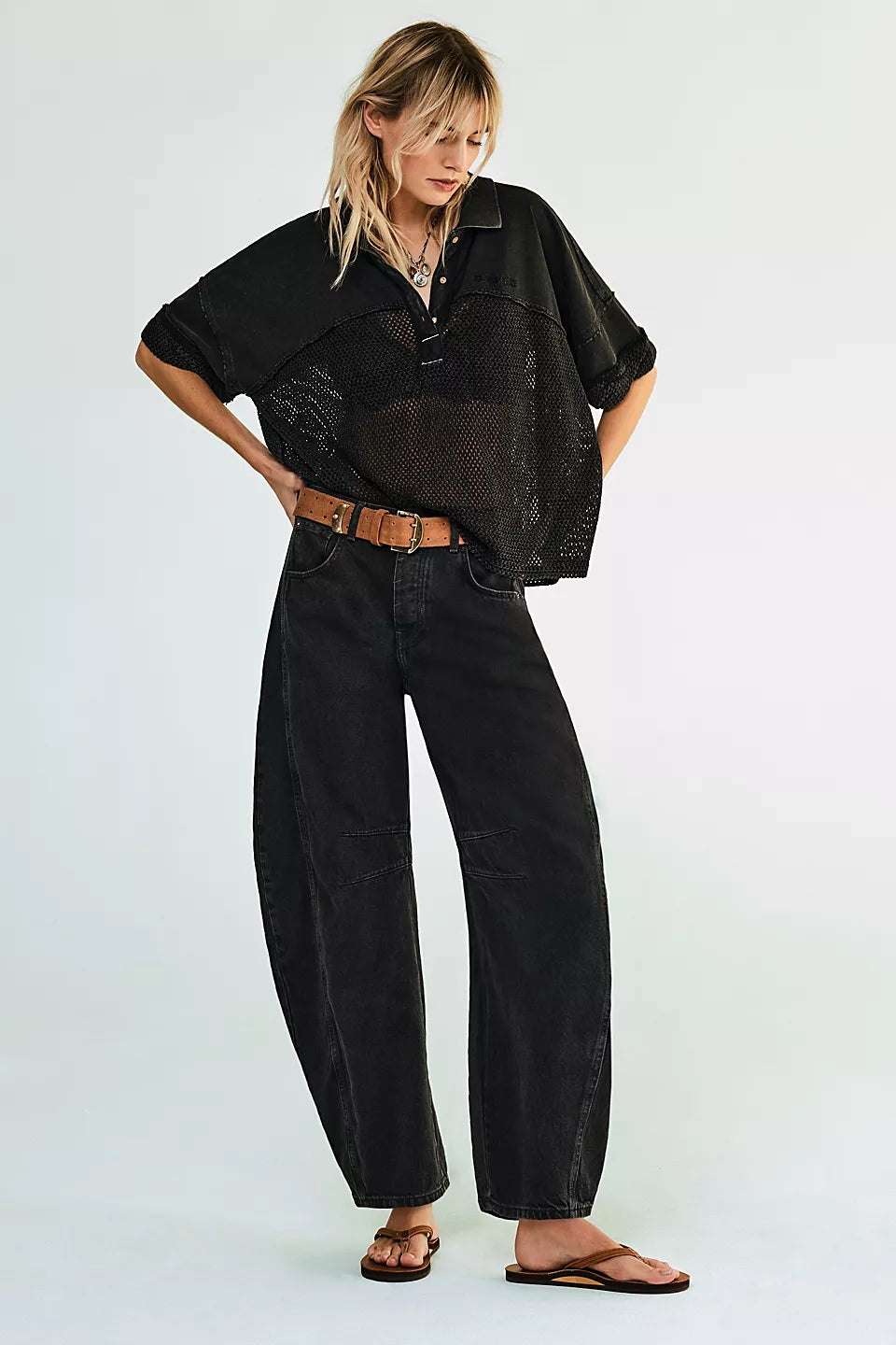 We The Free Good Luck Mid-Rise Barrel Jeans - Black