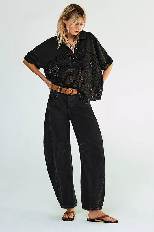 We The Free Good Luck Mid-Rise Barrel Jeans - Black