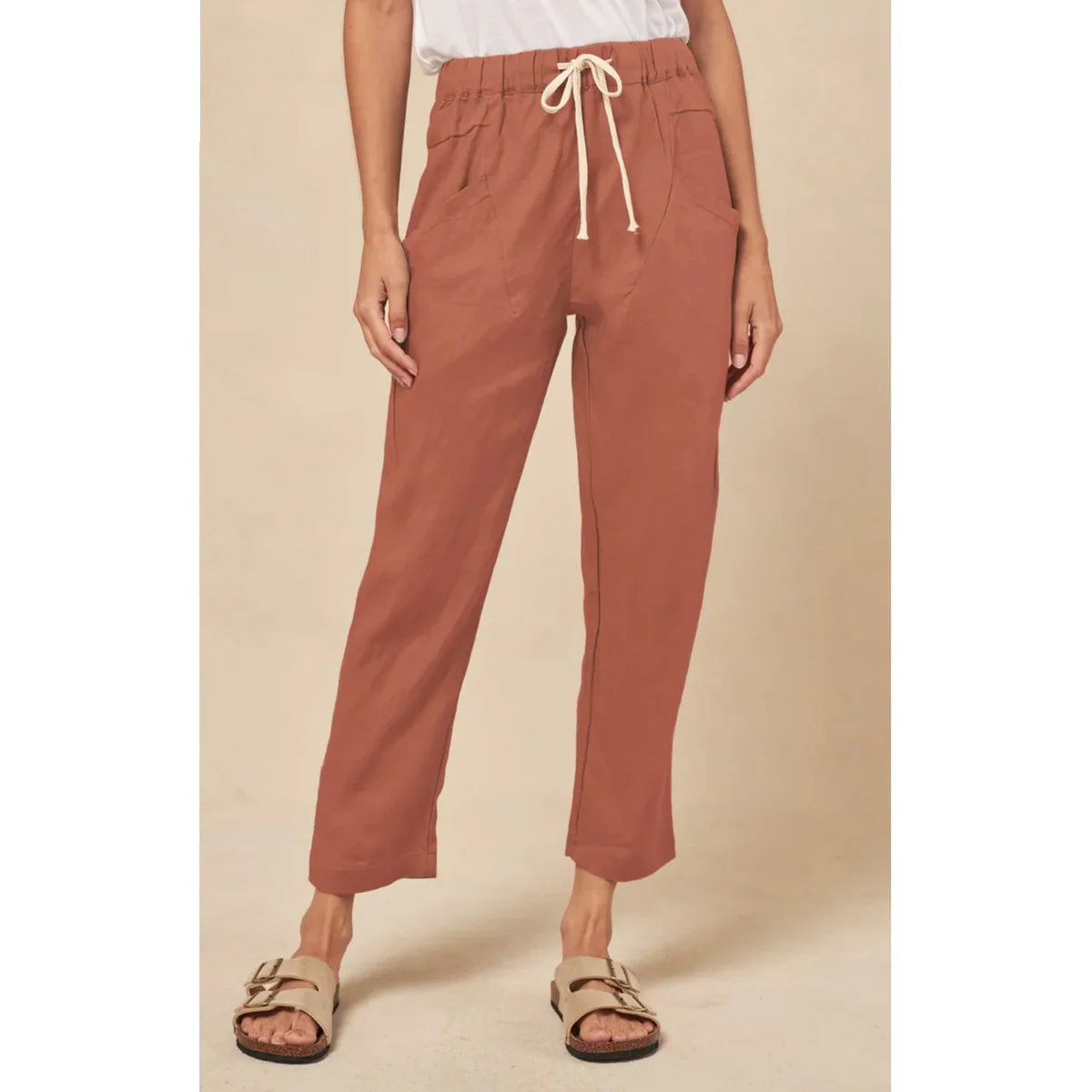 Little Lies Luxe Linen Pant Terrocotta | Studio Row Australia