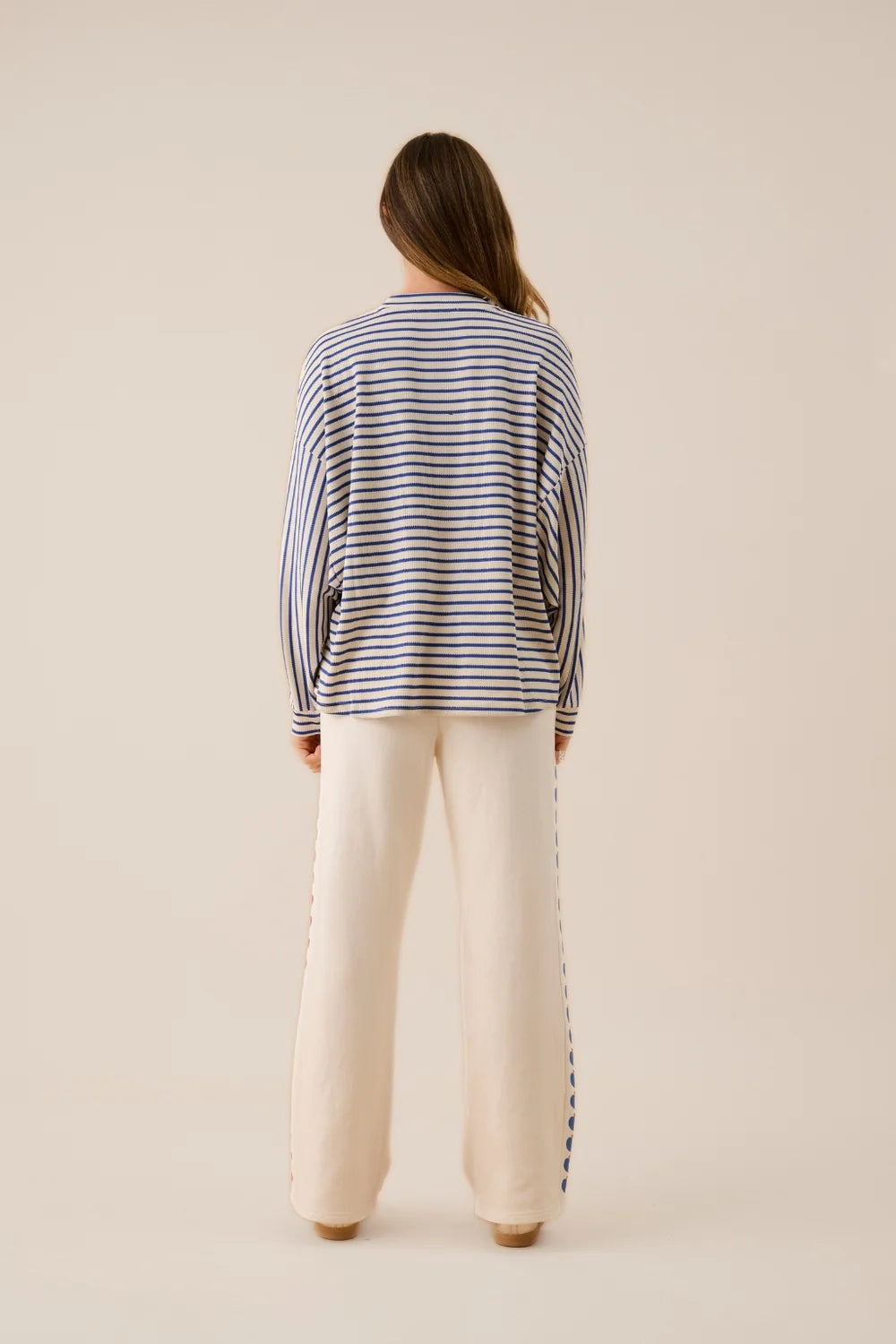 AMJ Waffle Long Sleeve Top-Dark Navy