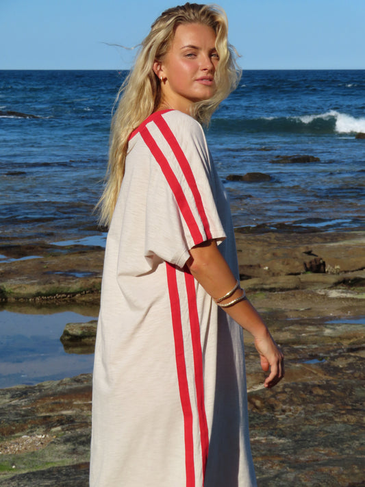 STUDIO T-SHIRT STRIPE EVERYDAY DRESS - VANILLA