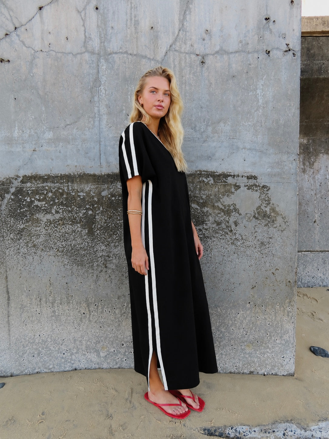 STUDIO T-SHIRT STRIPE EVERYDAY DRESS - BLACK