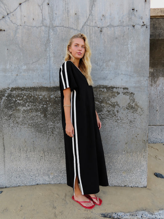 STUDIO T-SHIRT STRIPE EVERYDAY DRESS - BLACK