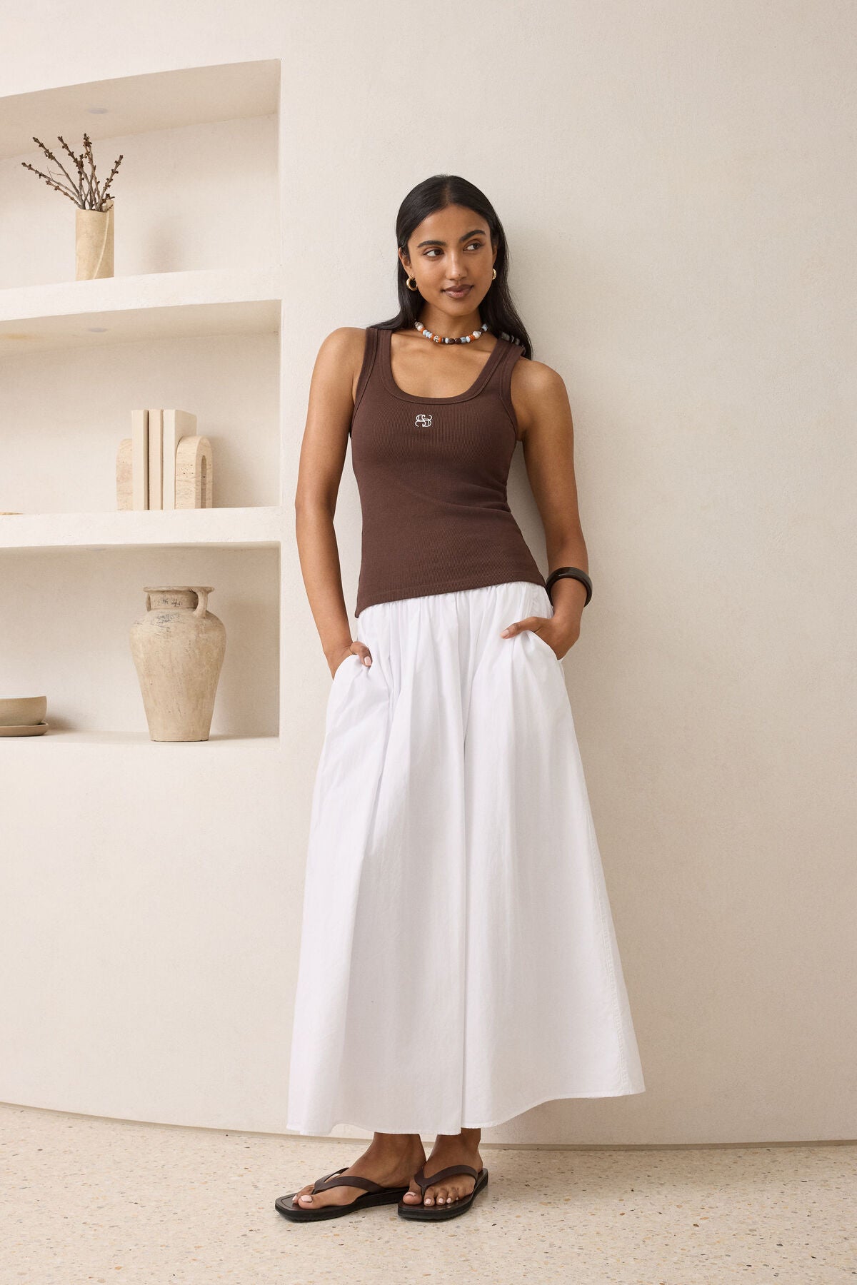 Zoe Contour Rib Scoop Tank | Organic Cotton Rib Chocolate
