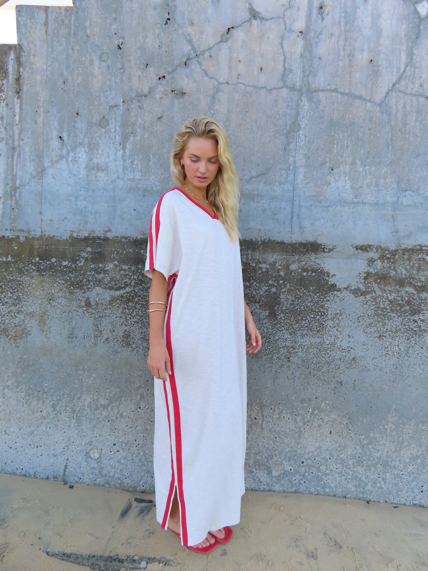 STUDIO T-SHIRT STRIPE EVERYDAY DRESS - VANILLA