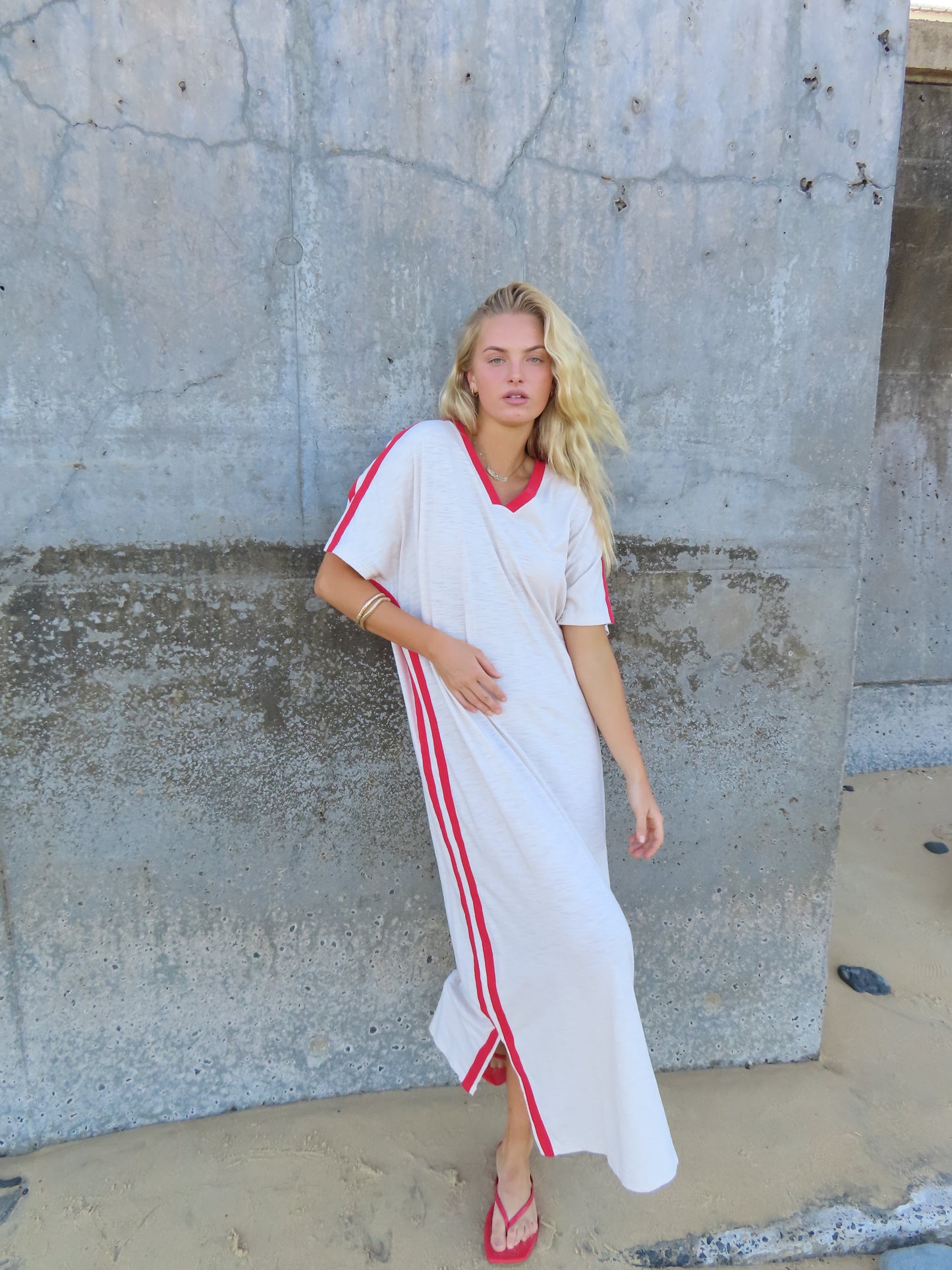 STUDIO T-SHIRT STRIPE EVERYDAY DRESS - VANILLA