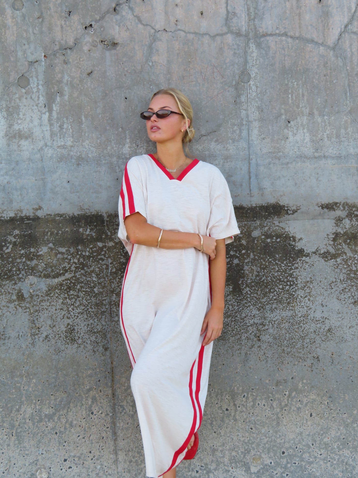STUDIO T-SHIRT STRIPE EVERYDAY DRESS - VANILLA