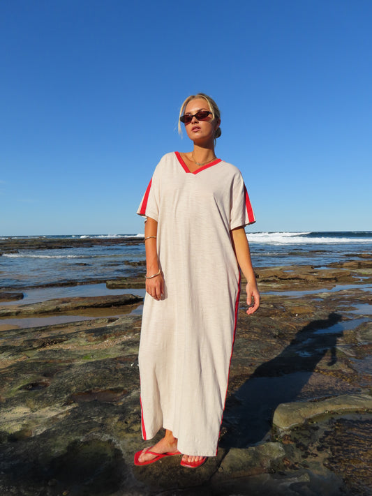 STUDIO T-SHIRT STRIPE EVERYDAY DRESS - VANILLA