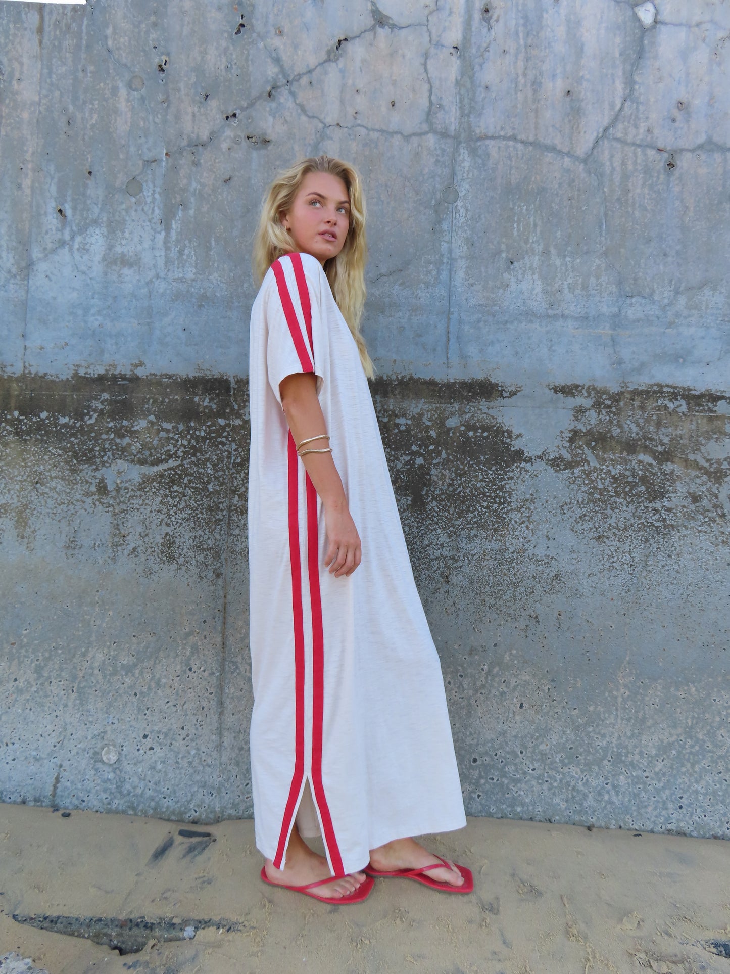 STUDIO T-SHIRT STRIPE EVERYDAY DRESS - VANILLA