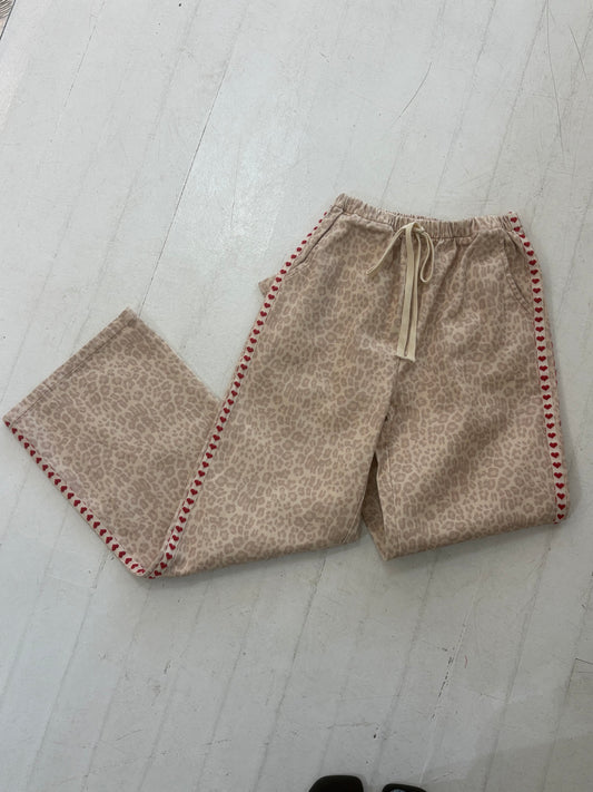 By Frankie Cream Leopard Heart Stripe Pant | Wide Leg