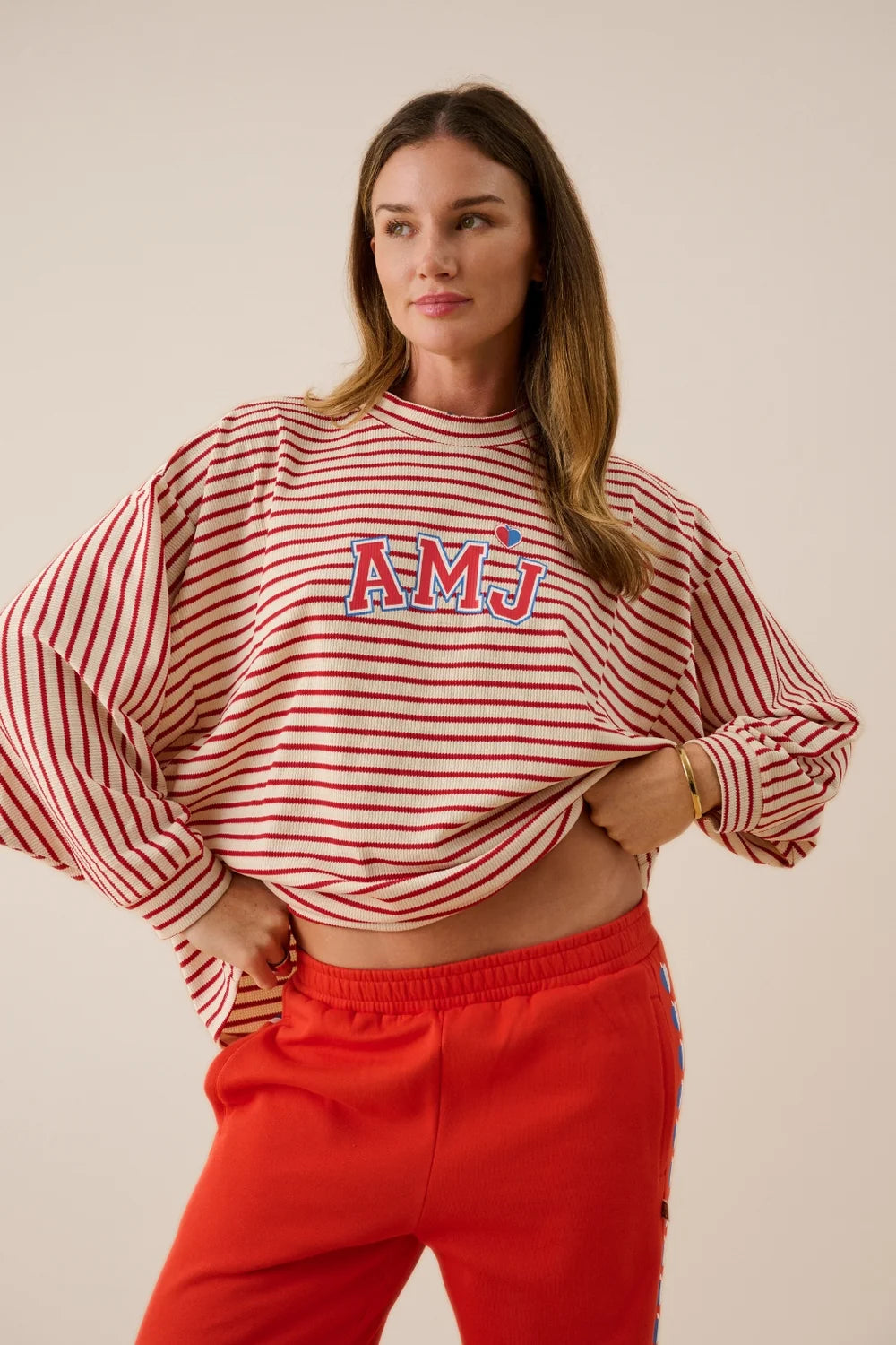 AMJ Waffle Long Sleeve Top-Red Alert