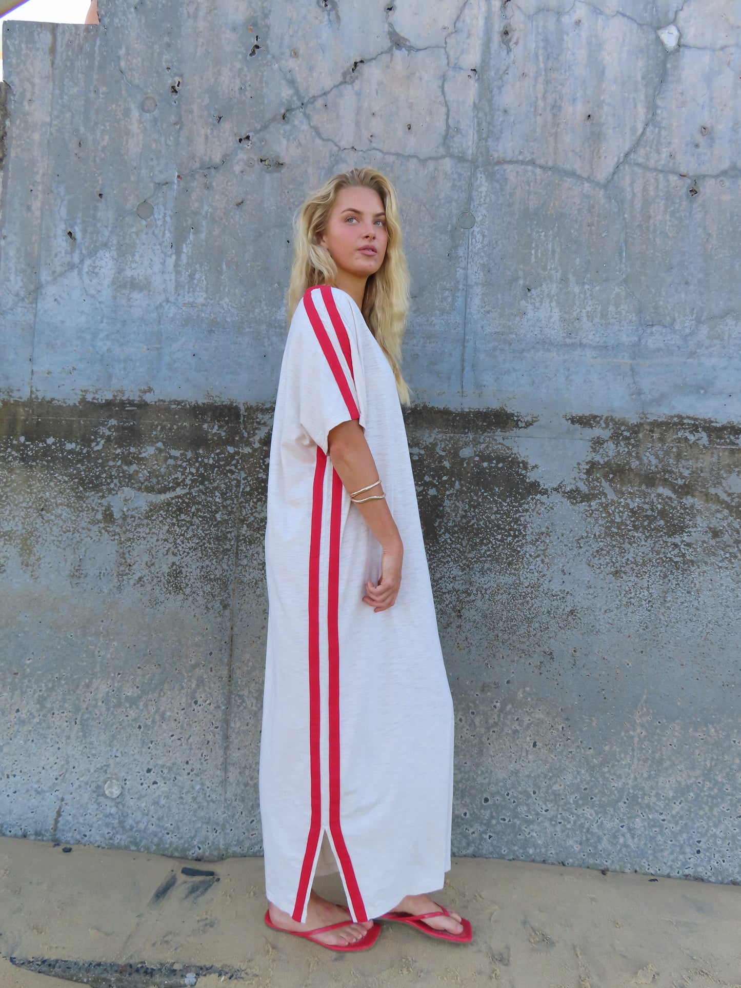STUDIO T-SHIRT STRIPE EVERYDAY DRESS - VANILLA