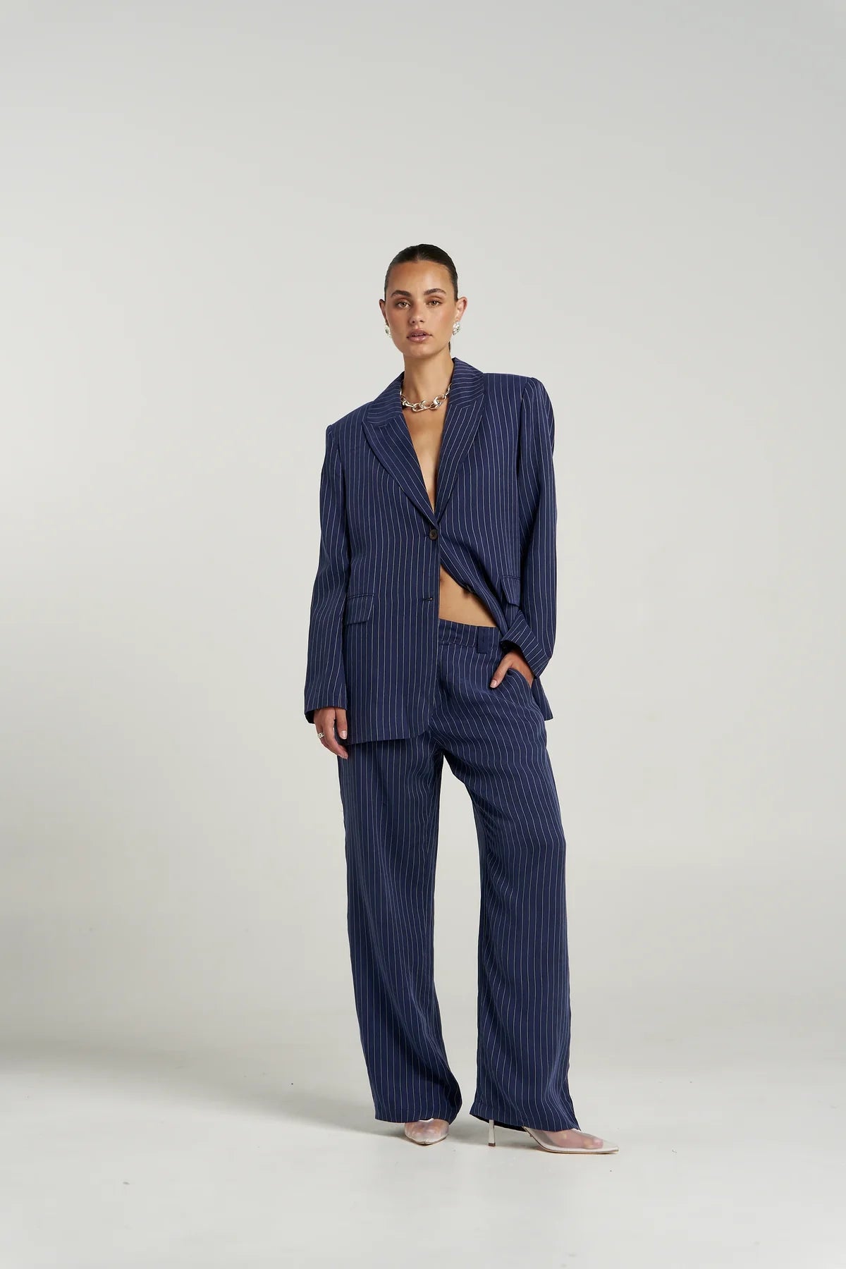 Summi Summi Boss Pant – Navy Pinstripe | Wide Leg Pants AU
