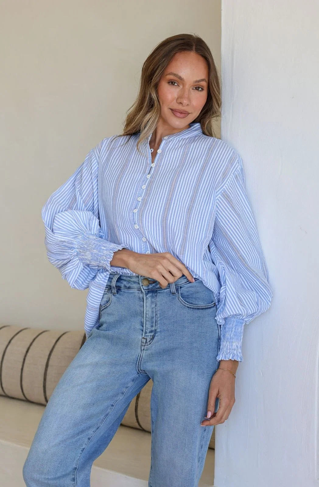 White Poetry Seersucker Stripe Cotton Shirt |  AU