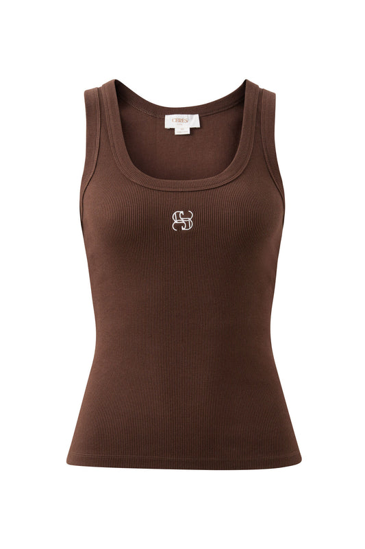 Zoe Contour Rib Scoop Tank | Organic Cotton Rib Chocolate