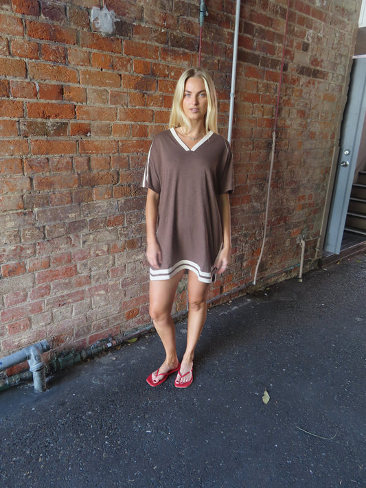 STUDIO T-SHIRT STRIPE EVERYDAY DRESS - CHOCOLATE MINI