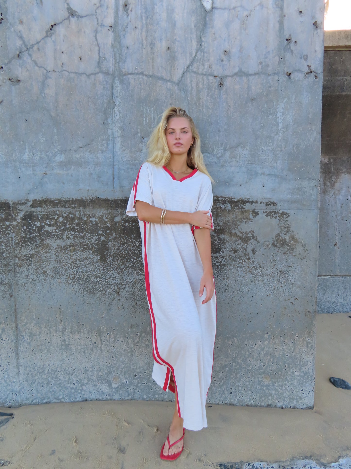 STUDIO T-SHIRT STRIPE EVERYDAY DRESS - VANILLA