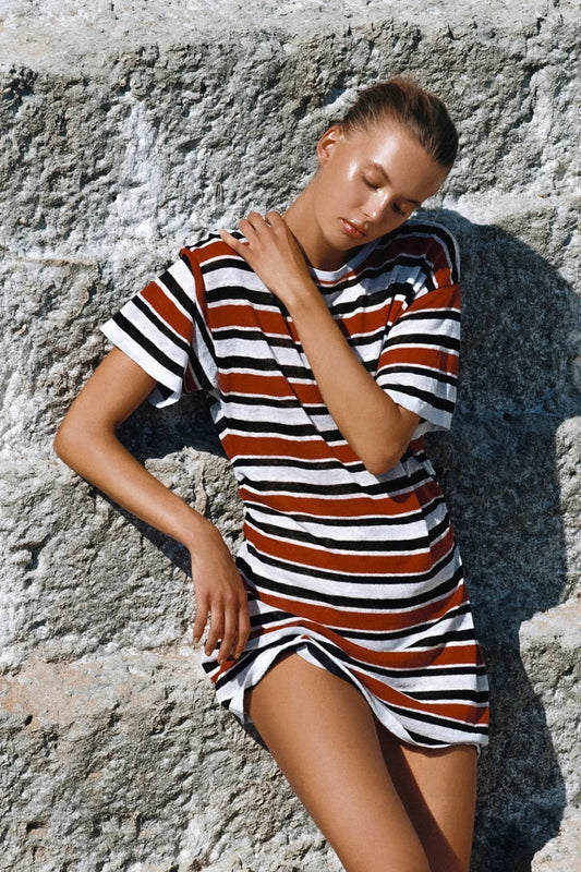 T-Shirt Knit Dress - Bold Stripe | Linen | Zulu & Zephyr