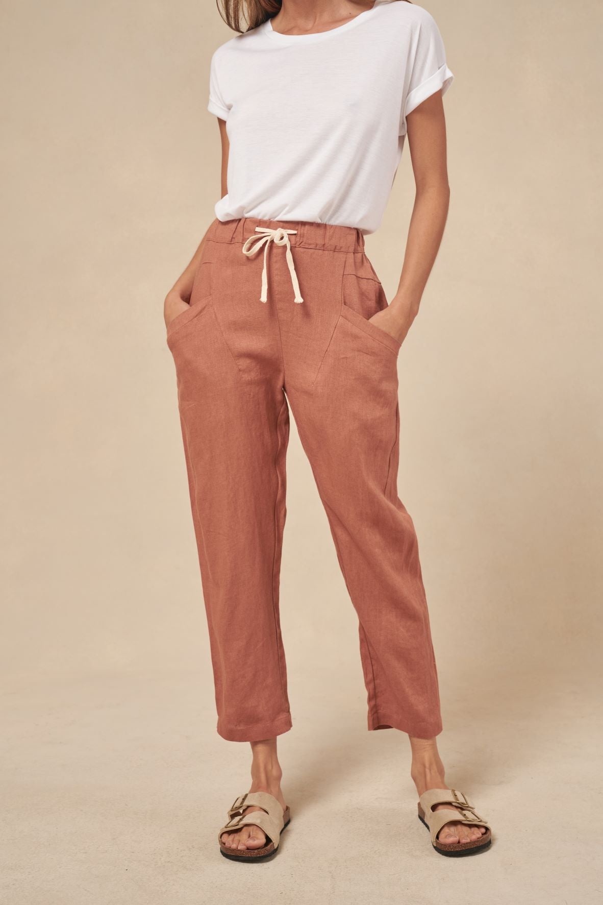 Little Lies Luxe Linen Pant Terrocotta | Studio Row Australia