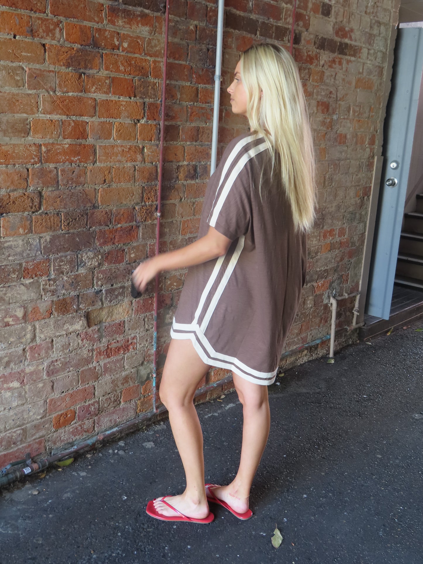STUDIO T-SHIRT STRIPE EVERYDAY DRESS - CHOCOLATE MINI